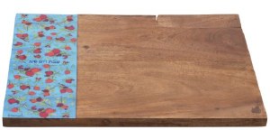 Picture of Yair Emanuel Wooden Challah Board with Knife Painted Edge Design Pomegranates